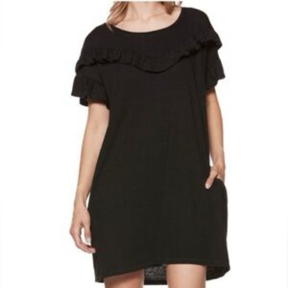 Paige Women's Black Adalie Ruffle T-Shirt Dress Size Small S Pullover Stretchy